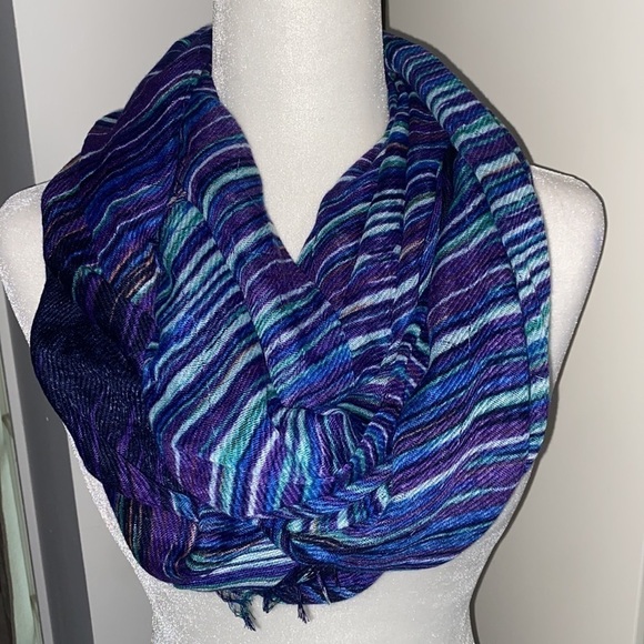 Multicolor Colorful Blue Black Stripe Bohemian Infinity Scarf - Picture 6 of 14